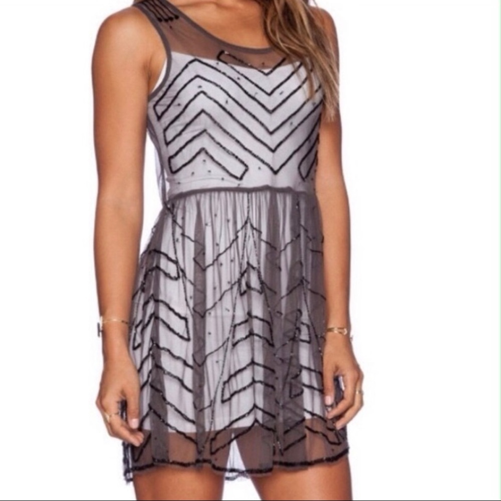 Free People Starry Night Sheer Beaded Mini Dress